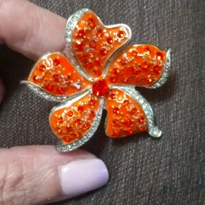 Large Adjustable Orange Hibiscus Flower Statement Ring